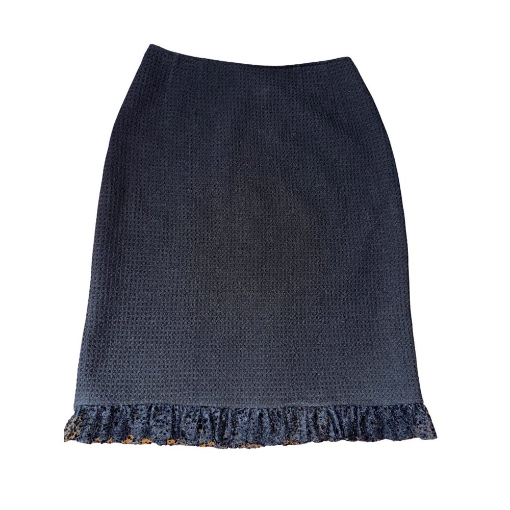 Rickie Freeman Teri Jon Black Lace-Hem Skirt Size 8 Sexy Pinup Classic Cute Work
